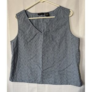 Eddie Bauer Sleeveless‎ Lace Top Blue Linen/Cotton Blend EUC